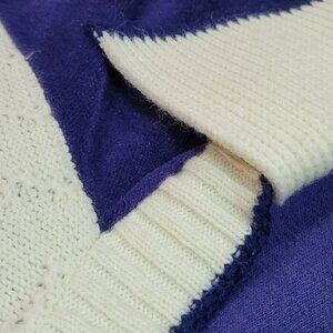 Montgomery Ward Androgenous white sweater with blue velvet details, collared XL